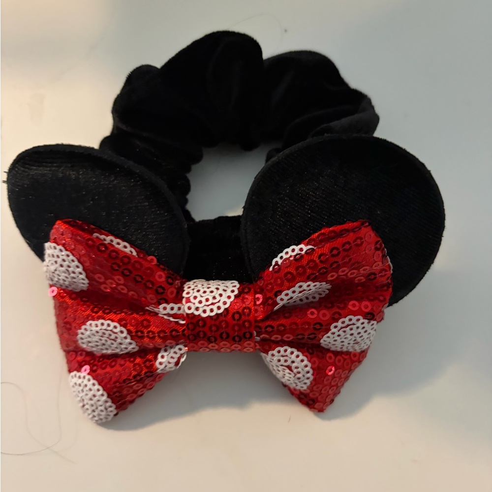 Disney Black Hair Scrunchie with Red Polka Dot Bow